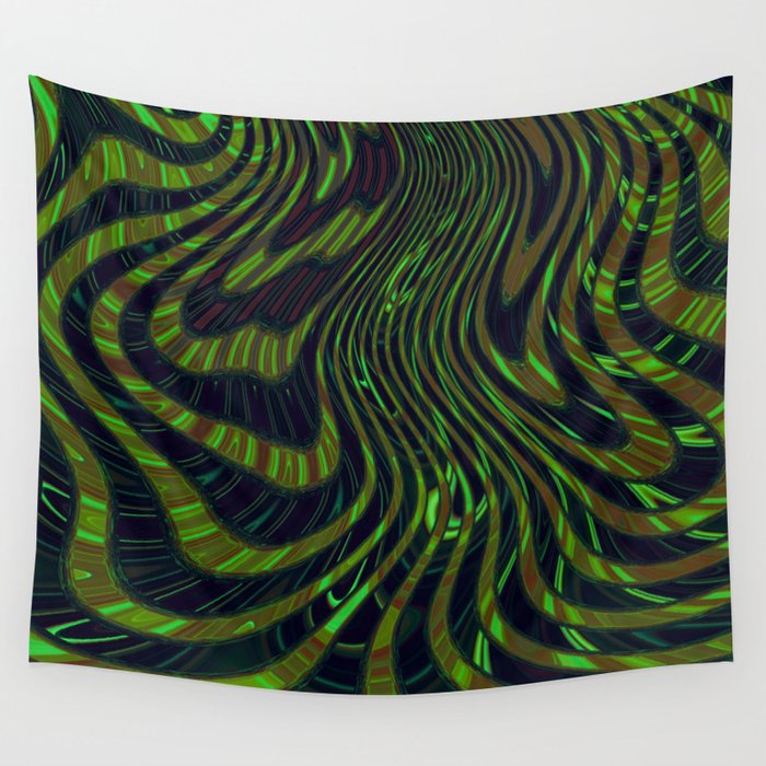 Dark Green Line Abstraction Wall Tapestry