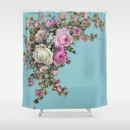 Amazing Grace Shabby Chic Rose Bouquet- Robin's Egg blue  Shower Curtain