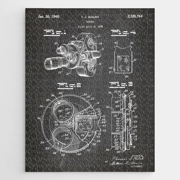 Movie Camera Patent Film Camera Art Black Chalkboard Jigsaw Puzzle
