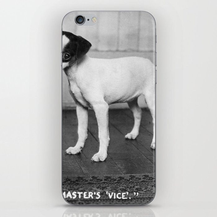 His Master’s Vice; Dog with bottle of master's whiskey black and white photograph - photography - photographs iPhone Skin