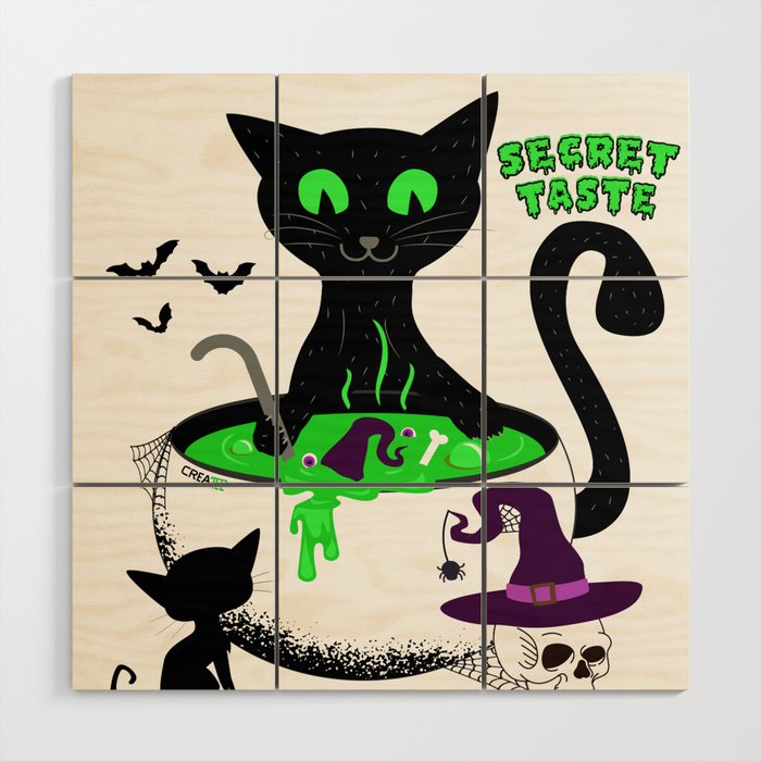 The Black Cat and His Secret Wood Wall Art