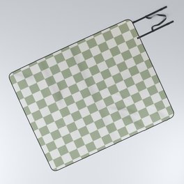Checkerboard Check Checkered Pattern in Sage Green and Off White Picnic Blanket