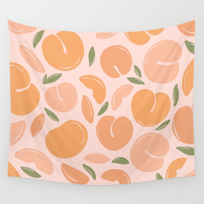 Peach Romantic Pattern Fruits Boho Wall Tapestry