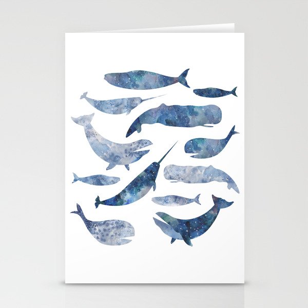 Whales, whale art, whale painting, whale wall art, watercolour whales, ocean Stationery Cards