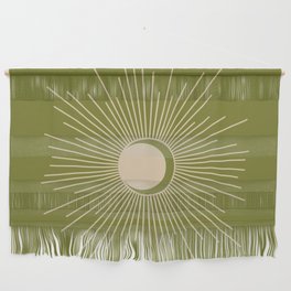 Sun and Moon - Minimalist Mid Mod Olive Green and Beige Design Wall Hanging