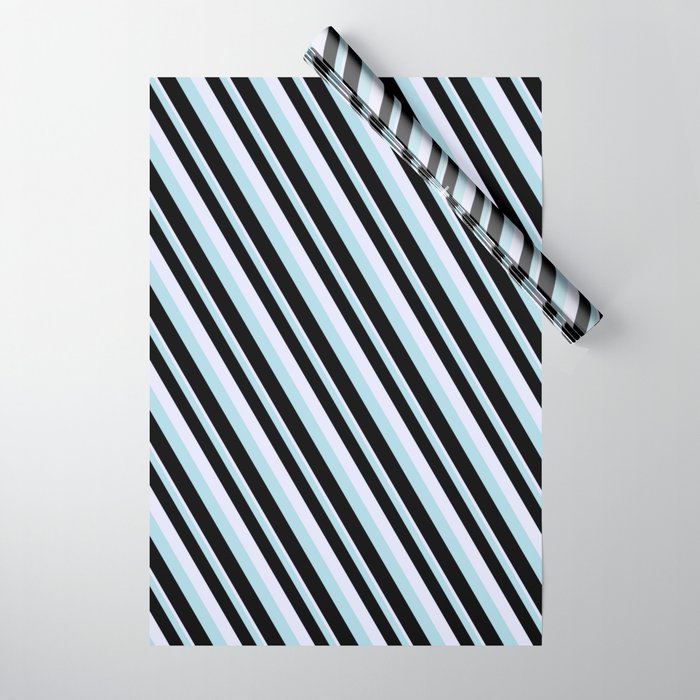 Lavender, Light Blue, and Black Colored Lined Pattern Wrapping Paper