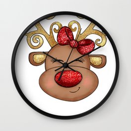 Girl Reindeer with a Red Bow Wall Clock