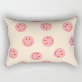 70s Retro Smiley Face Pattern in Beige & Pink Rectangular Pillow