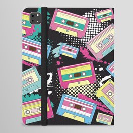 Multi Colored cassettes on a black background seamless pattern iPad Folio Case