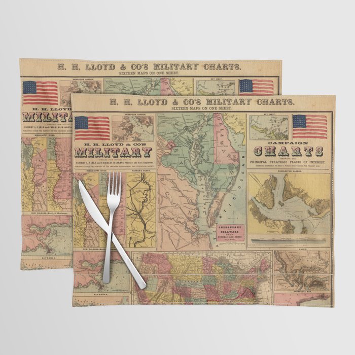 Vintage United States Civil War Military Strategic Maps Placemat