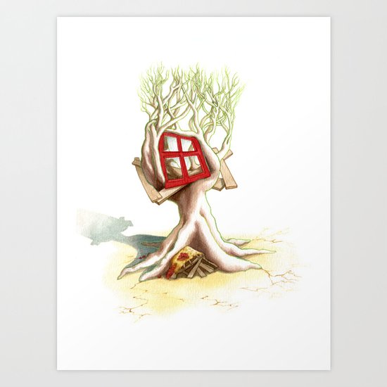 CabanArbre-Fenêtre-Rouge Art Print