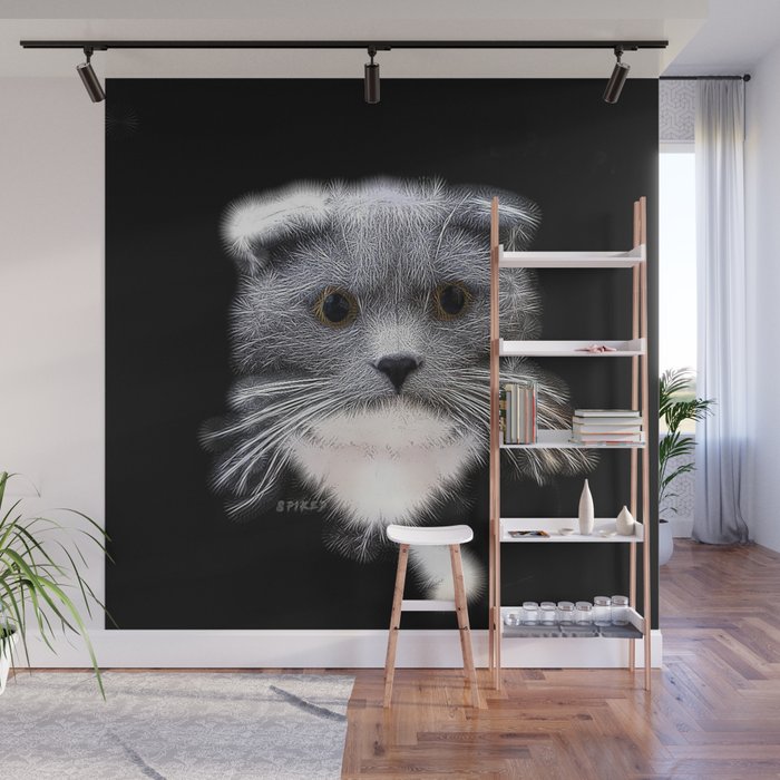 Spiked Grey and White Cat Wall Mural