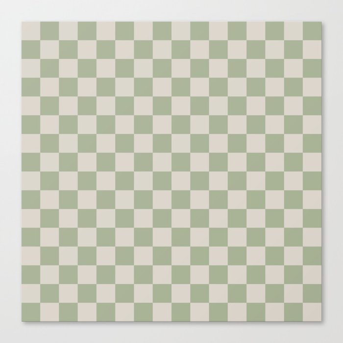 Checkerboard Check Checkered Pattern in Sage Green and Beige Canvas Print