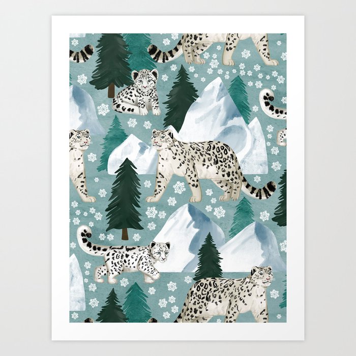Snow Leopards on a Snowy Day Art Print