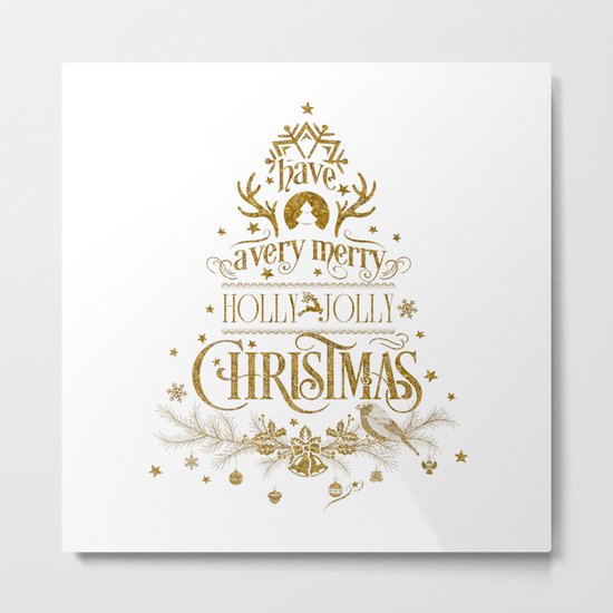 Holly Jolly Christmas- Gold Glitter Typography Metal Print