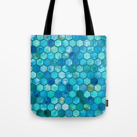 Blue aqua geometric hexagonal elegant & luxury pattern Tote Bag
