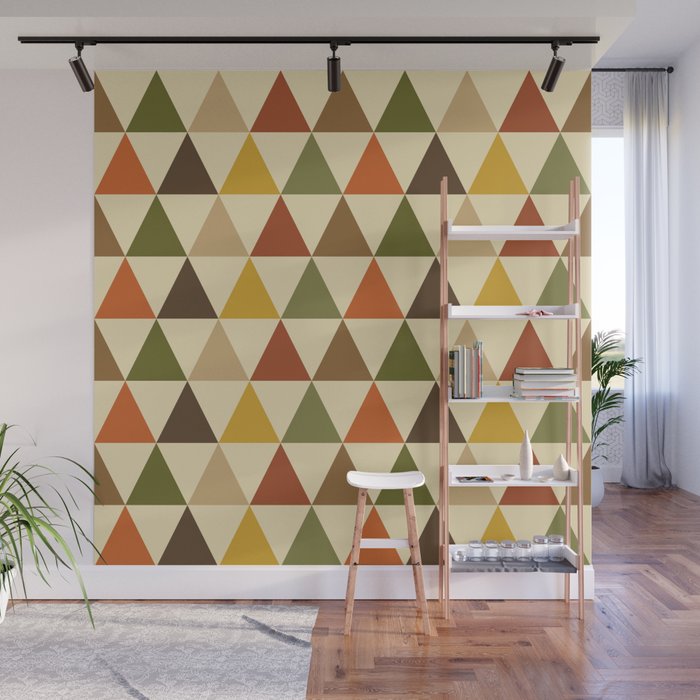 Geometric Triangle Pattern (brown, sage green, orange) Wall Mural