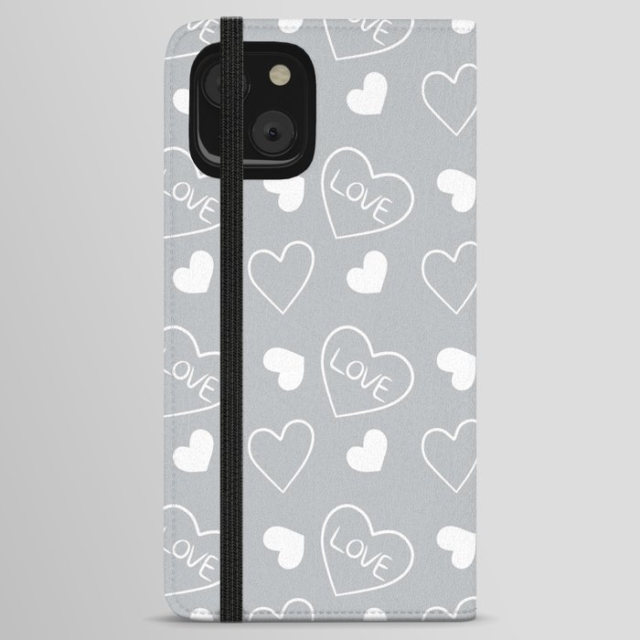 Valentines Day White Hand Drawn Hearts iPhone Wallet Case