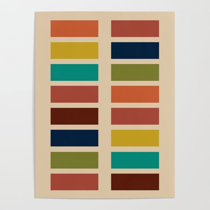 Nelson Blocks - Midcentury Modern Geometric in Mid Century Mod Mustard, Olive, Teal, Orange, Beige Poster