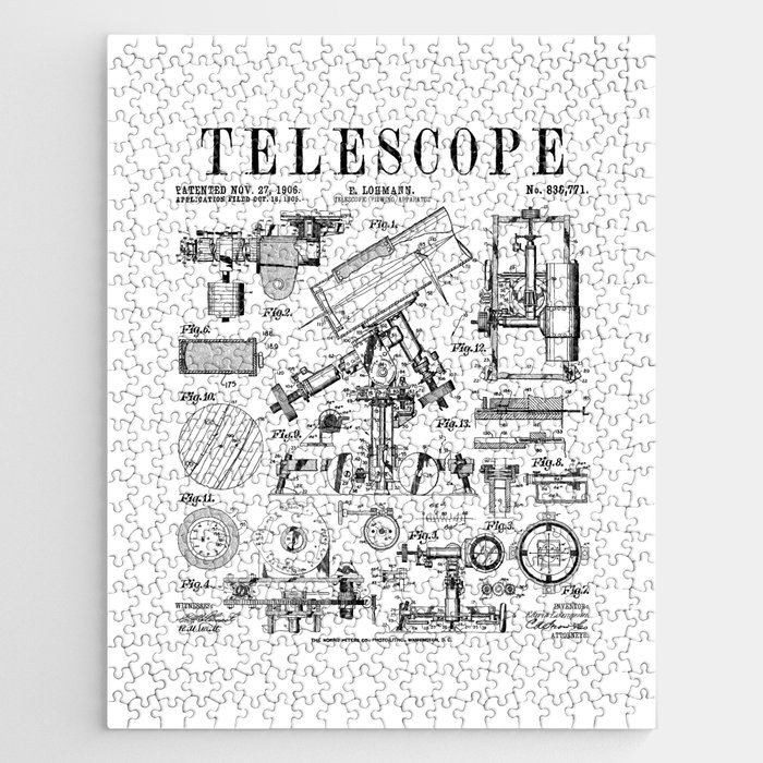 Astronomy Teacher Astronomer Telescope Vintage Patent Print Jigsaw Puzzle