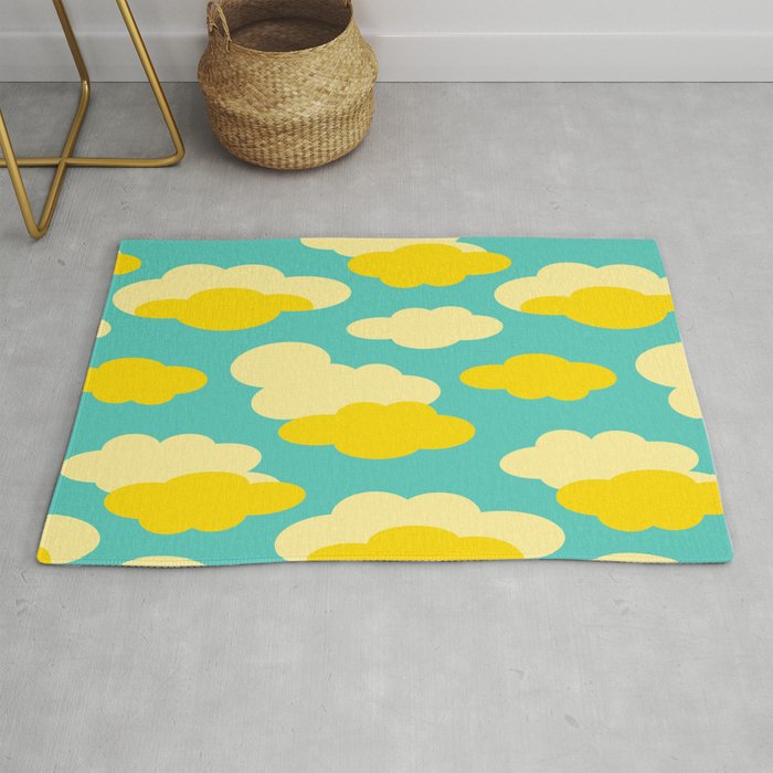 DAYDREAM FLUFFY YELLOW AND CREAM CLOUDS IN A TURQUOISE SKY Rug