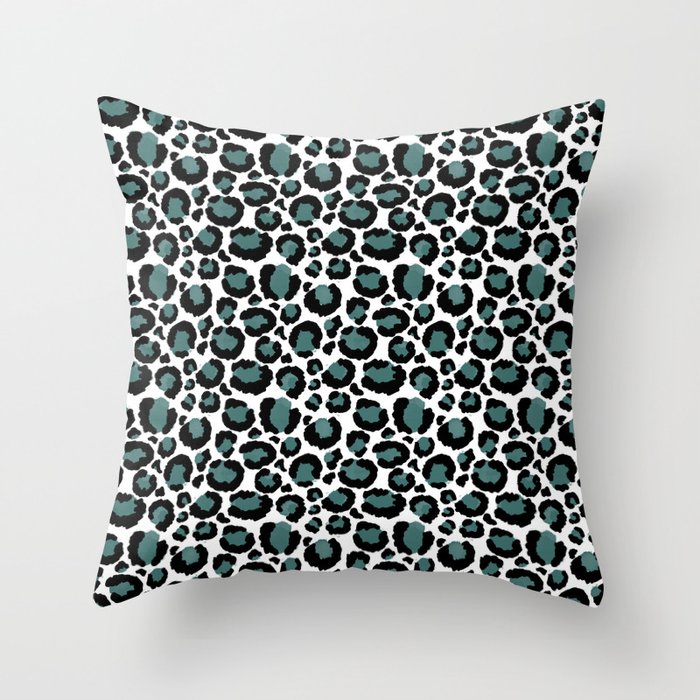 Teal Leopard Animal Print Pattern Throw Pillow