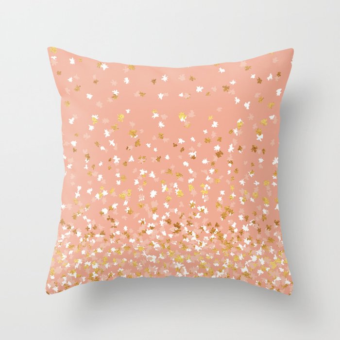 Floating Confetti - Peach and Gold Throw Pillow