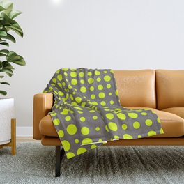 Modern Dots - Chartreuse Fluorescent Neon Grey Ash Charcoal Polka Yellow Green Throw Blanket