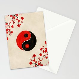 Yin Yang and Sakura Red Blossom Stationery Card