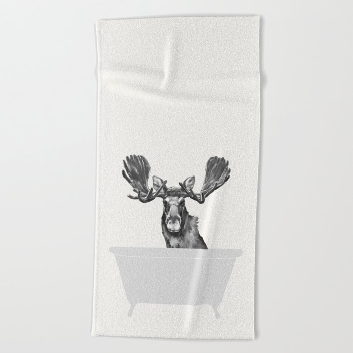 Vintage Moose in Bathtub Beach Towel