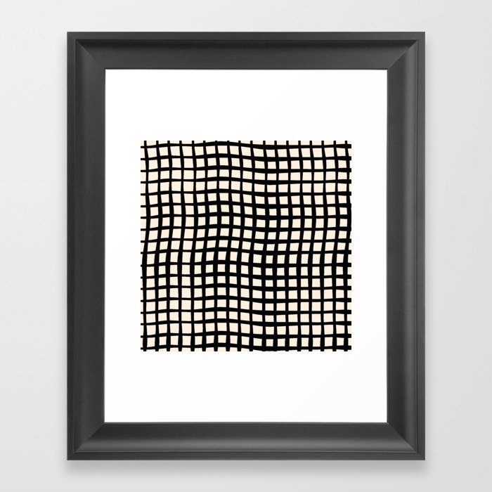 Warped Modern Minimalist Grid in Black and Almond Cream Framed Art Print