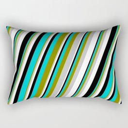 [ Thumbnail: Eye-catching Green, Grey, White, Black & Dark Turquoise Colored Pattern of Stripes Rectangular Pillow ]