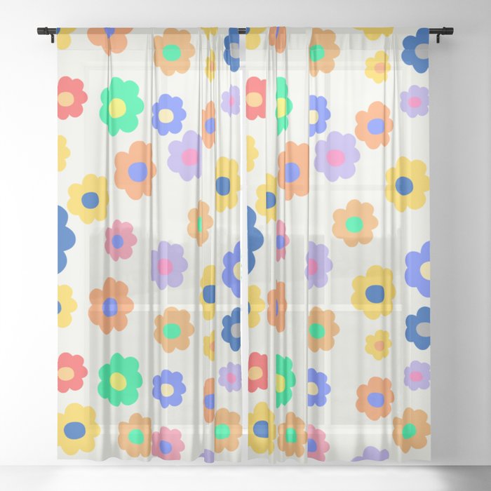 Colorful Cute Flower Pattern Sheer Curtain