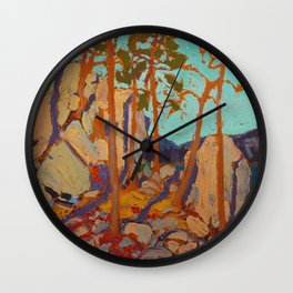 Tom Thomson Pine Cleft Rocks Canadian Landscape Artist Wall Clock | Oil, Landscape, Tomthomson, Rocks, Pinecleft, Painting, Canadian, Artist 