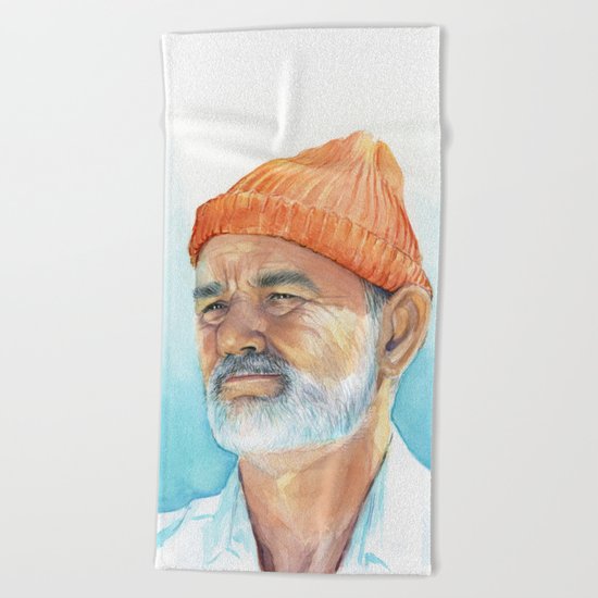 Steve Zissou Art Life Aquatic Bill Murray Watercolor Portrait Beach Towel