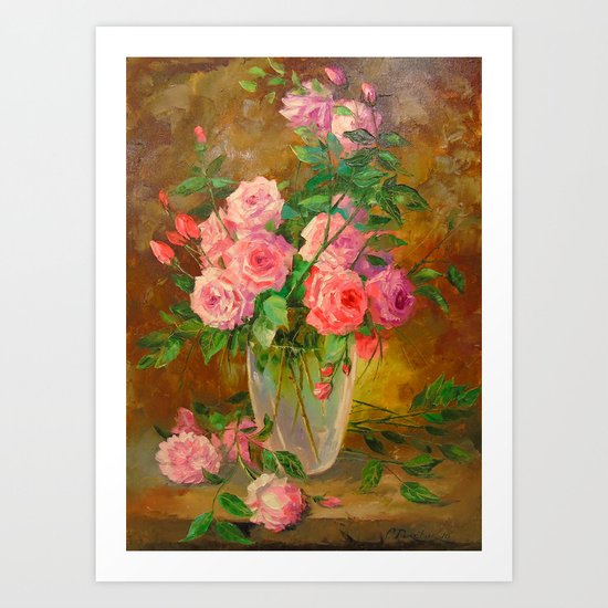 A bouquet of roses in vase Art Print