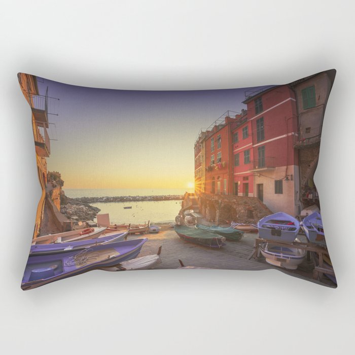 Riomaggiore, boats in the street at sunset. Cinque Terre, Italy. Rectangular Pillow
