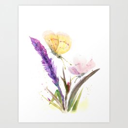 Butterfly and flowers Art Print