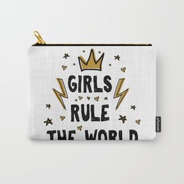 Girls rule the world - funny feminism humor sayings typography illustration with thunder and star Carry-All Pouch