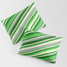 [ Thumbnail: Dark Gray, Dark Green, Lime Green & Light Yellow Colored Stripes/Lines Pattern Pillow Sham ]