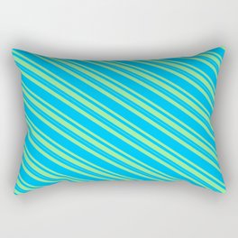 [ Thumbnail: Deep Sky Blue & Light Green Colored Lines/Stripes Pattern Rectangular Pillow ]