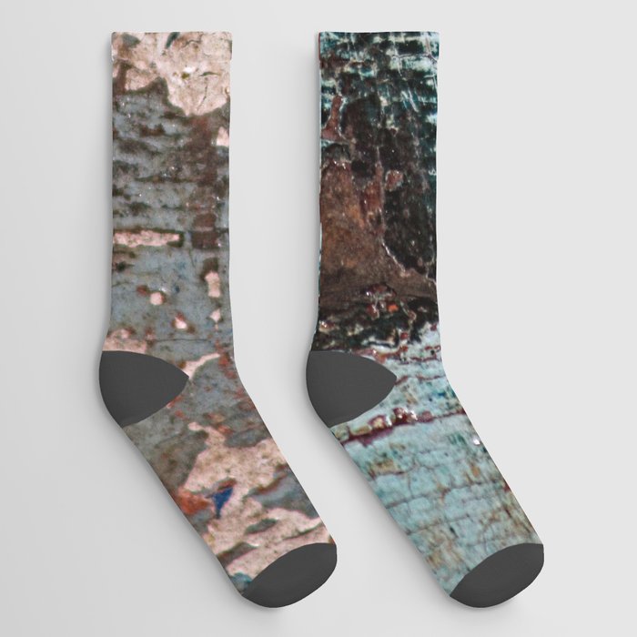 Weathered Wooden Boards Chipped Paint Abstract Texture Socks