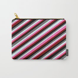 [ Thumbnail: Colorful Dim Gray, Light Cyan, Hot Pink, Maroon & Black Colored Striped/Lined Pattern Carry-All Pouch ]