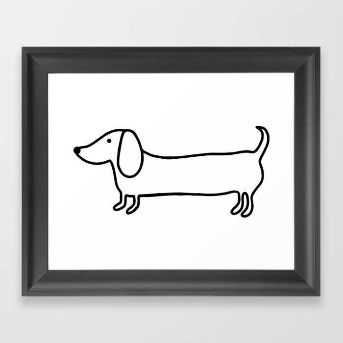 Simple dachshund black drawing Framed Art Print