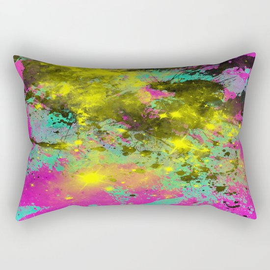 Stargazer - Abstract cyan, black, purple and yellow oil painting Rectangular Pillow
