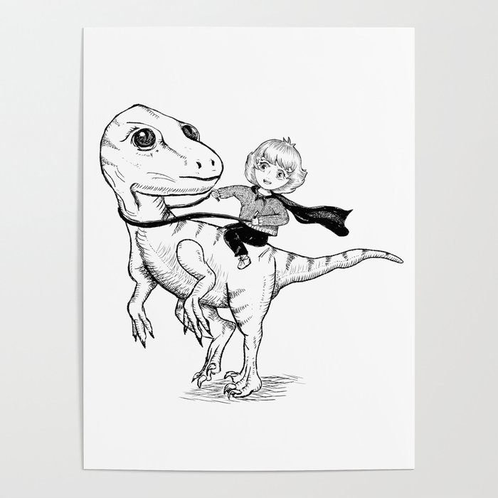 Ani and her velociraptor anime style Poster