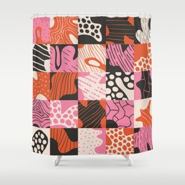 Creative abstract background with geometric element. Doodle cell structure seamless pattern in trendy colors.  Shower Curtain