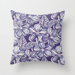 Bold Textured Monochrome Indigo Linework Floral Throw Pillow