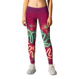 Merry Christmas Colorful Neon Sign Leggings | Vector, Poster, Banner, Neon, Xmas, Vintage, Christmas, Decoration, Glow, Glowing 