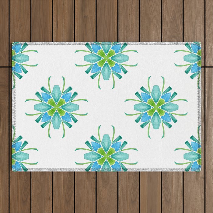 Green Flowers Outdoor Rug